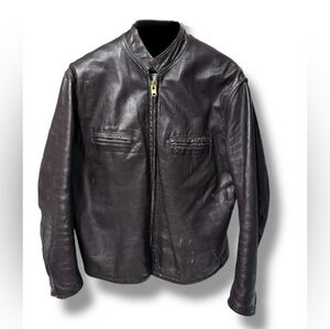 DEERSKIN TRADING POST Dark Brown Steer Hide Leather Motorcycle Jacket VINTAGE1